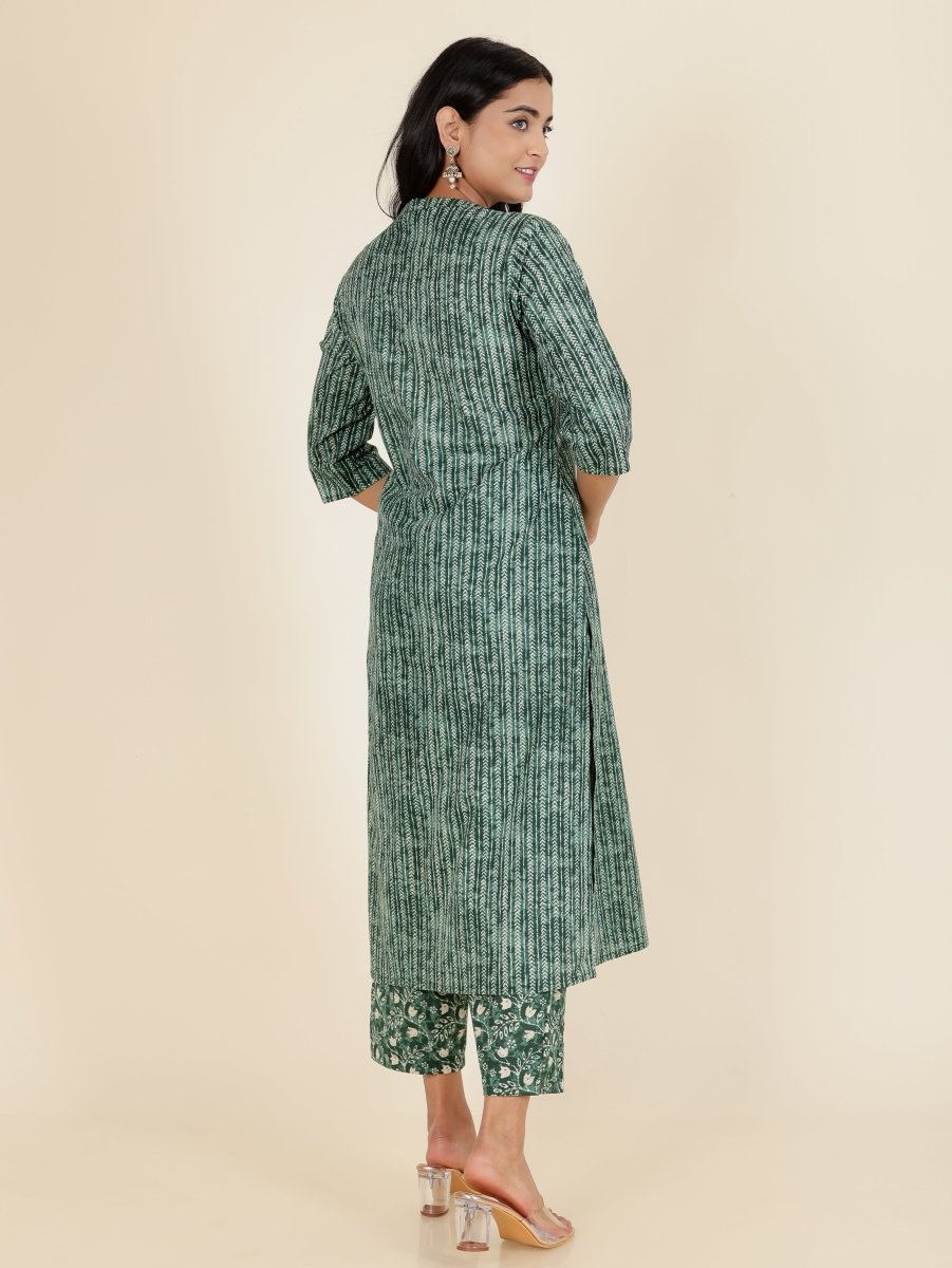 Aramya Straight Soft Cotton Striped Print Women's Kurta - Green - Distacart