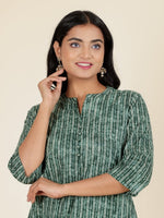 Thumbnail for Aramya Straight Soft Cotton Striped Print Women's Kurta - Green - Distacart