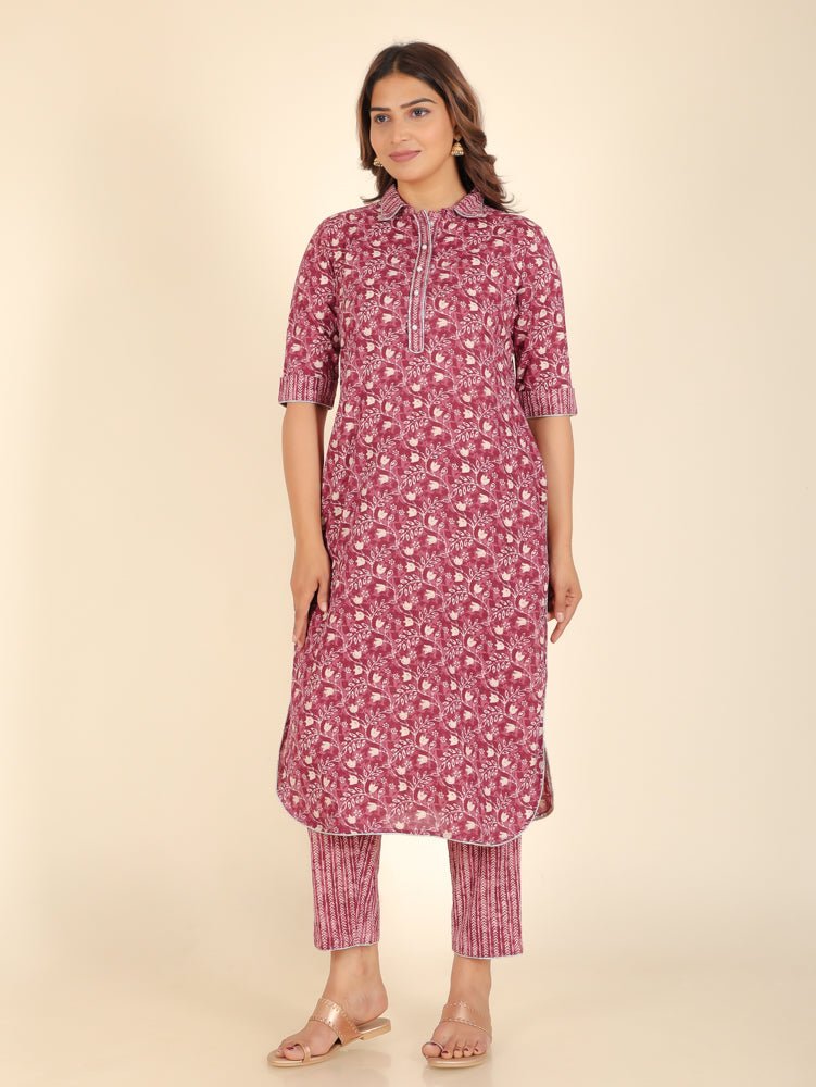 Aramya Pathani Soft Cotton Floral Print Women's Kurta - Purple - Distacart