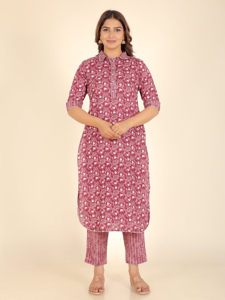 Aramya Pathani Soft Cotton Floral Print Women's Kurta - Purple - Distacart