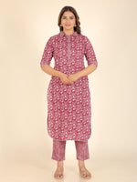 Thumbnail for Aramya Pathani Soft Cotton Floral Print Women's Kurta - Purple - Distacart