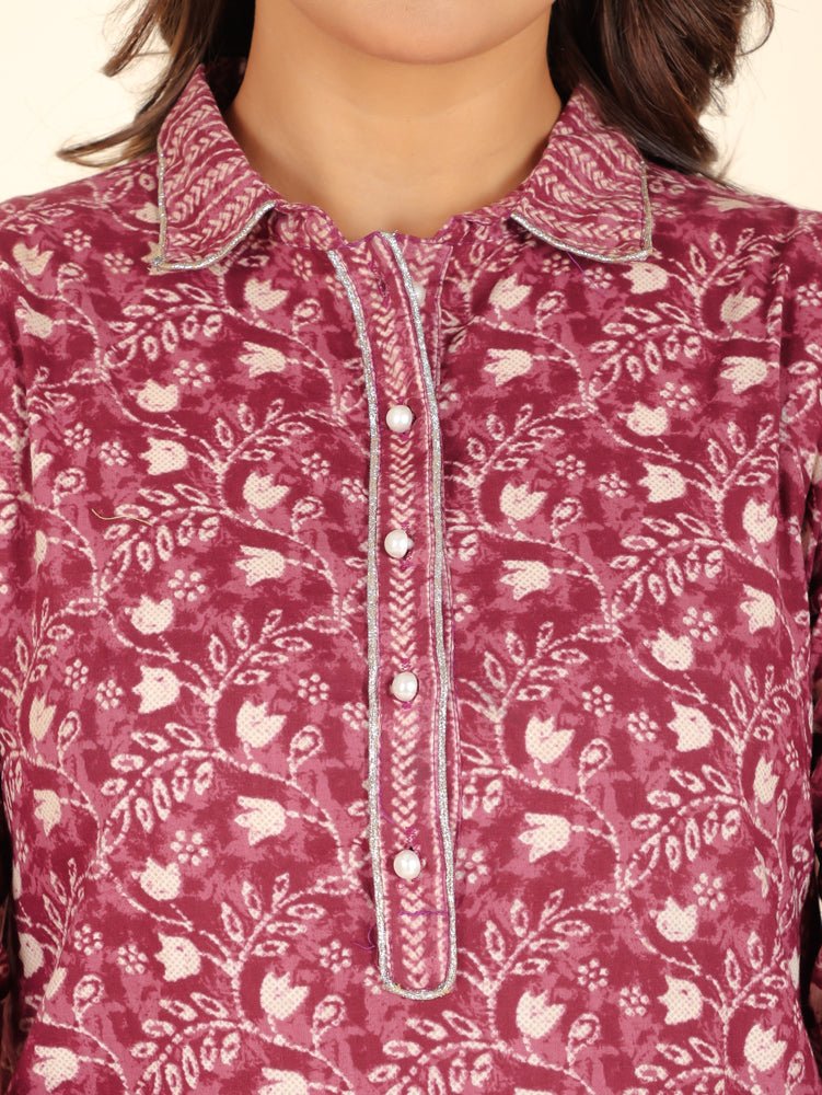 Aramya Pathani Soft Cotton Floral Print Women's Kurta - Purple - Distacart