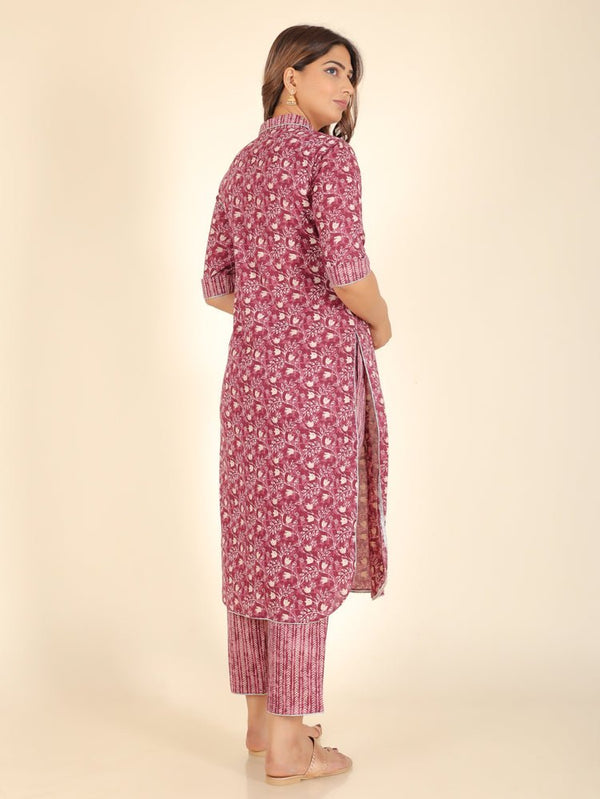 Aramya Pathani Soft Cotton Floral Print Women's Kurta - Purple - Distacart