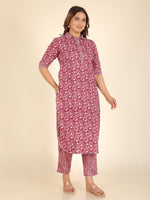 Thumbnail for Aramya Pathani Soft Cotton Floral Print Women's Kurta - Purple - Distacart