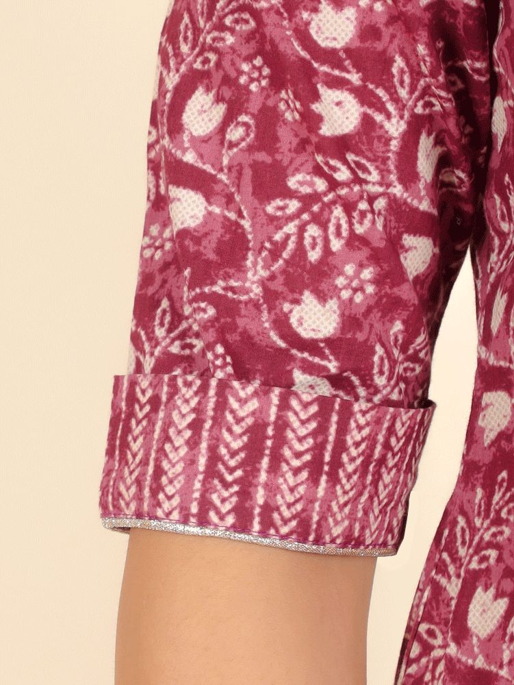 Aramya Pathani Soft Cotton Floral Print Women's Kurta - Purple - Distacart