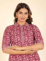 Thumbnail for Aramya Pathani Soft Cotton Floral Print Women's Kurta - Purple - Distacart