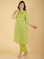 Thumbnail for Aramya Straight Soft Cotton Bandhani Print Women's Kurta - Green - Distacart