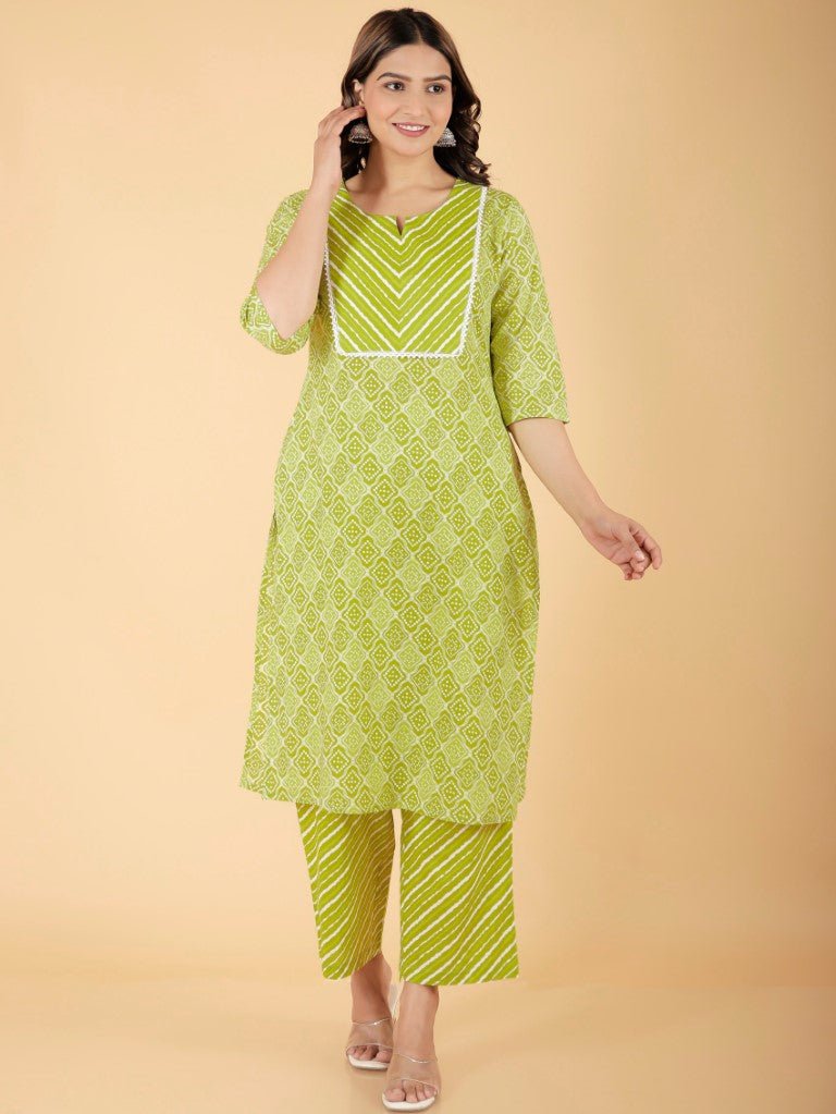 Aramya Straight Soft Cotton Bandhani Print Women's Kurta - Green - Distacart