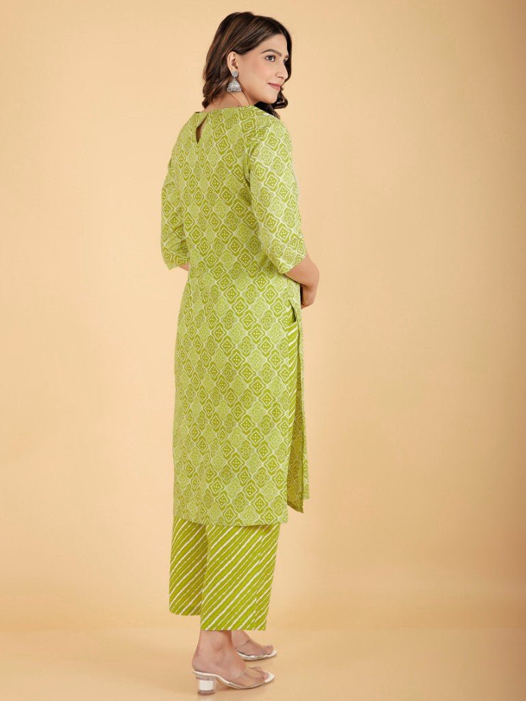 Aramya Straight Soft Cotton Bandhani Print Women's Kurta - Green - Distacart
