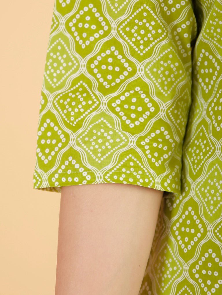 Aramya Straight Soft Cotton Bandhani Print Women's Kurta - Green - Distacart
