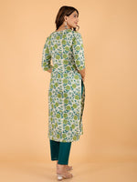 Thumbnail for Aramya Straight Soft Cotton Floral Print Women's Kurta - Green - Distacart