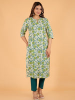 Thumbnail for Aramya Straight Soft Cotton Floral Print Women's Kurta - Green - Distacart