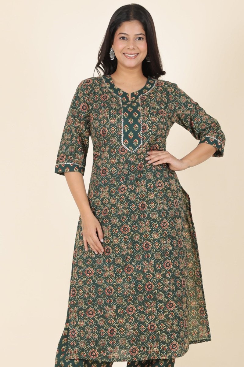 Aramya Straight Soft Cotton Floral Print Women's Kurta - Green - Distacart