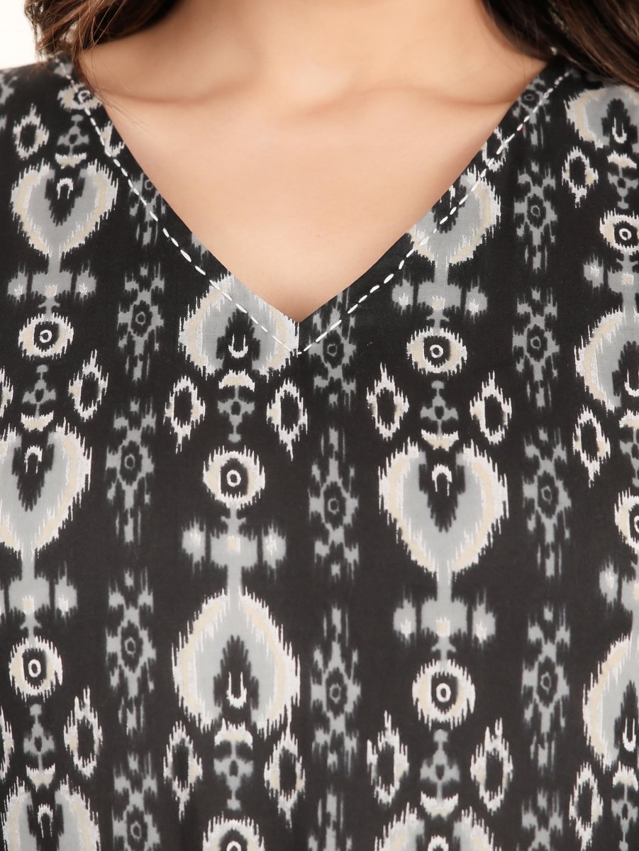 Aramya Straight Soft Cotton Ikat Print Women's Kurta - Black - Distacart