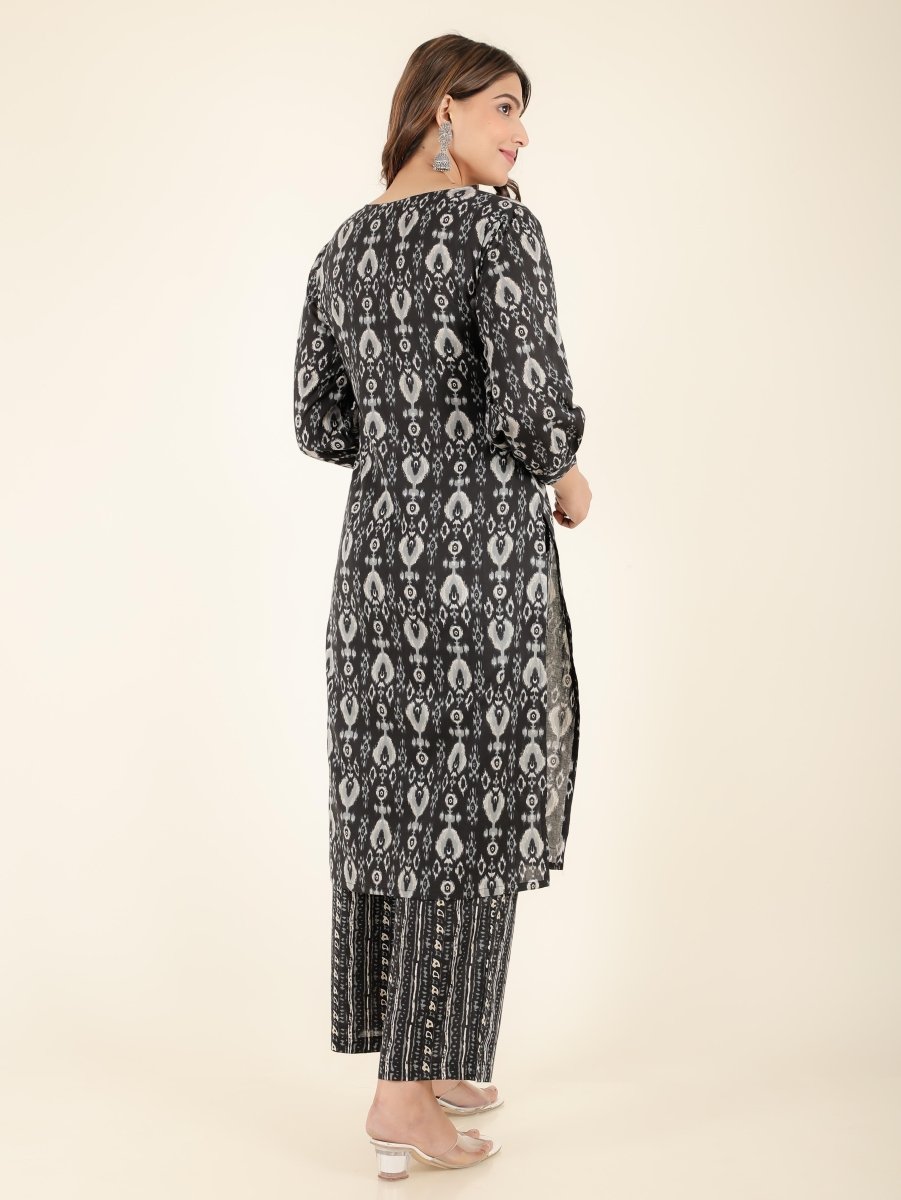 Aramya Straight Soft Cotton Ikat Print Women's Kurta - Black - Distacart