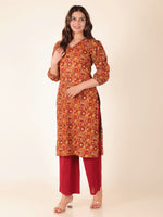 Thumbnail for Aramya Straight Soft Cotton Floral Print Women's Kurta - Yellow - Distacart