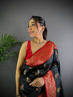 Thumbnail for Joban Fashion Banarasi Black Woven Butti Soft Silk Saree