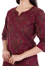 Thumbnail for Jaitra Apparels Women Printed Pure Cotton Straight Kurta (Wine)