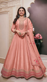 Thumbnail for Anaita Peach Embroidered Work Silk Stitched Anarkali suit - Distacart