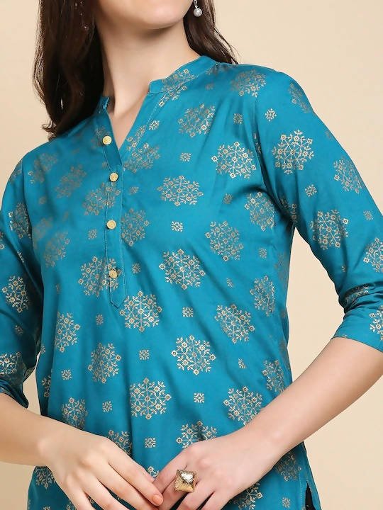 Anubhutee Blue & Golden Printed Kurti - Distacart
