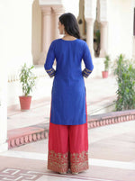 Thumbnail for Joban Fashion Blue Silk Embroidered Sharara Set - Distacart