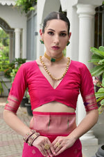 Thumbnail for Vishnu Weaves Women's Pink Paithani Silk Zari Woven Saree with Blouse