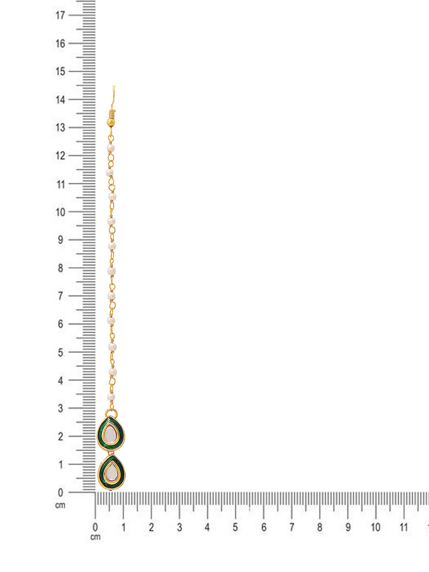 Ruby Raang Green Double Teardrop Kundan Maang Tikka with Meenakari