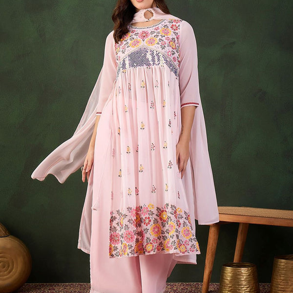 Sangria Embroidered Kurta, Palazzo With Dupatta - Distacart