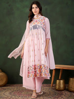 Thumbnail for Sangria Embroidered Kurta, Palazzo With Dupatta