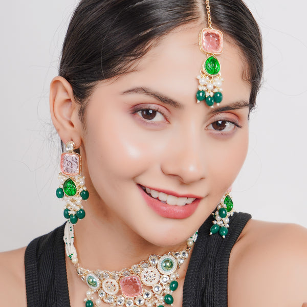 Divisha Alloy Gold-plated Trendy Multicolour Choker Pearl Jewellery Set - Distacart