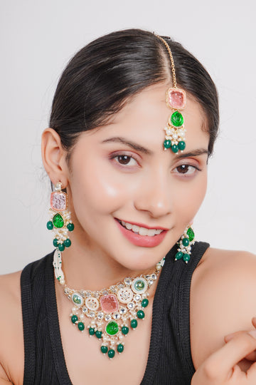 Divisha Alloy Gold-plated Trendy Multicolour Choker Pearl Jewellery Set - Distacart
