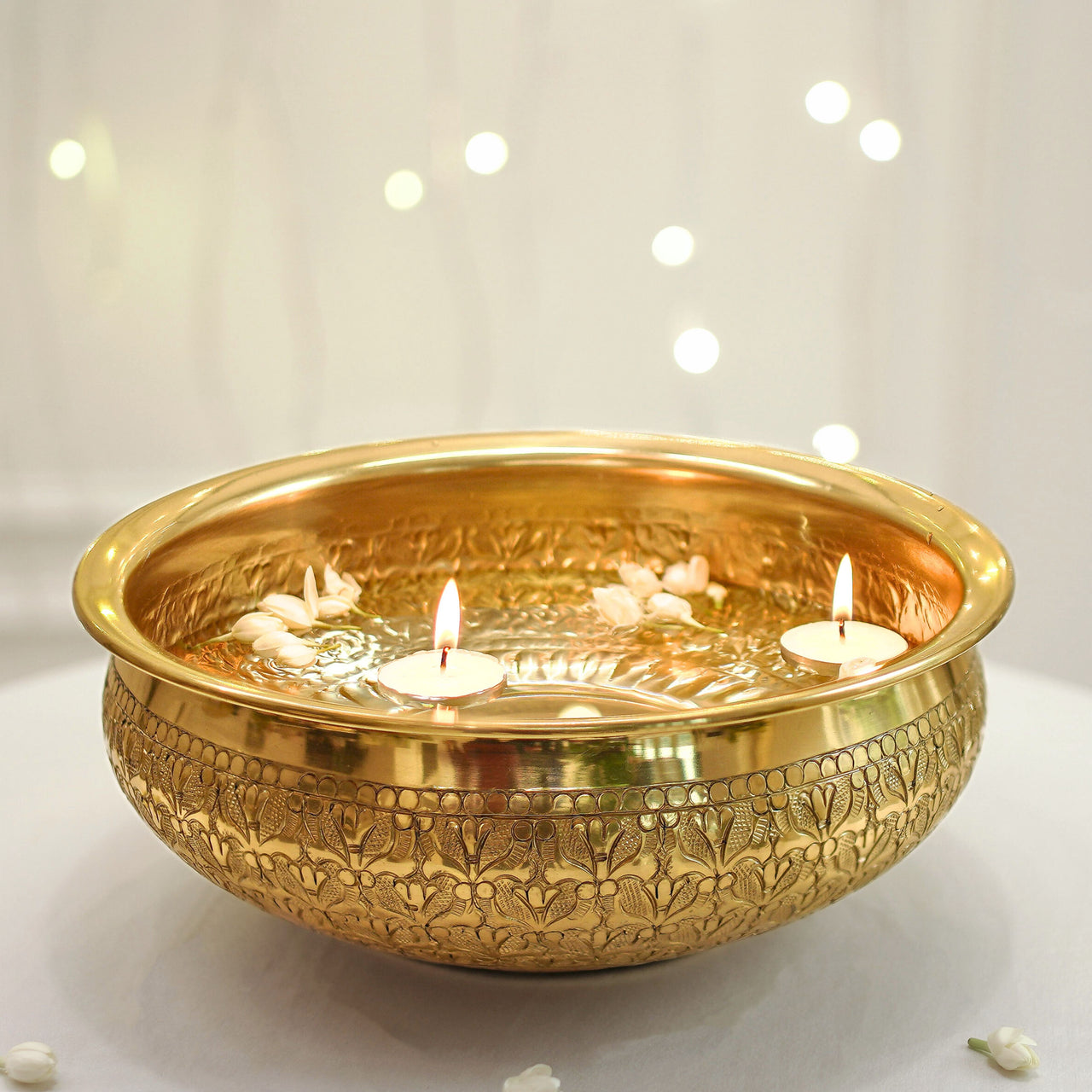 classic hammered urli tray for decoration gold