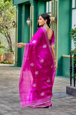 Thumbnail for Vastranavya Pink Embroidery Work Shimmer Chiffon Saree with Unstitched Blouse