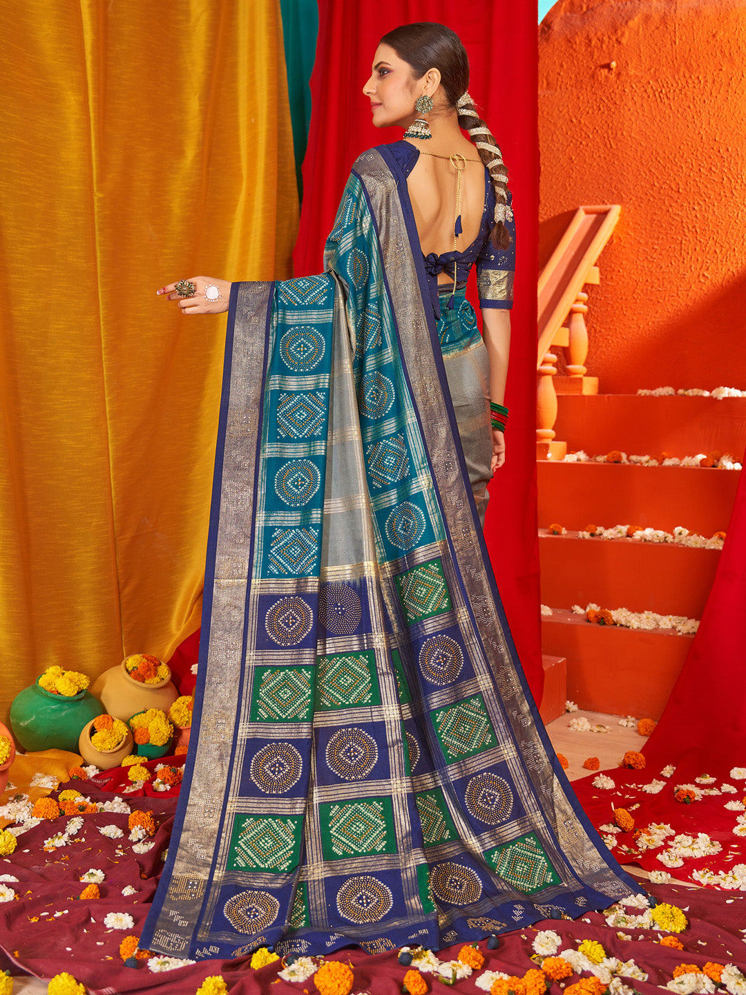 NOZ2TOZ Women's Tussar Silk Navy Blue Woven Design Designer Saree With Blouse Piece - Distacart