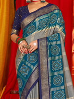 Thumbnail for NOZ2TOZ Women's Tussar Silk Navy Blue Woven Design Designer Saree With Blouse Piece - Distacart