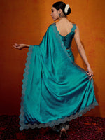 Thumbnail for NOZ2TOZ Women's Satin Silk Teal blue Embellished Designer Saree With Blouse Piece - Distacart