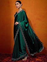 Thumbnail for NOZ2TOZ Women's Satin Silk Green Embellished Designer Saree With Blouse Piece - Distacart