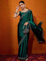 Thumbnail for NOZ2TOZ Women's Satin Silk Green Embellished Designer Saree With Blouse Piece - Distacart