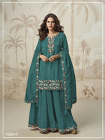 Thumbnail for Anaita Turquoise Simar with Embroidery Multi & Zarkhan Work Readymade Palazzo suit - Distacart