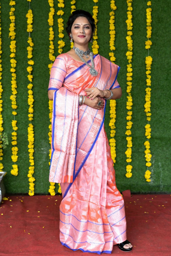 Jyoti Fashion Women's Baby Pink Soft Handloom Silk Zari Woven Saree with Blouse - Distacart
