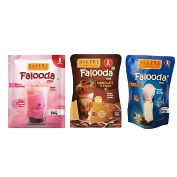 BAKERS Falooda Mix Powder - Chocolate, Vanilla And Rose Flavor - Dista
