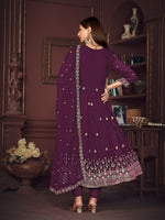 Thumbnail for Jyoti Fashion Women's Purple Georgette Embroidered Anarkali Kurta Pant Set With Dupatta - Distacart