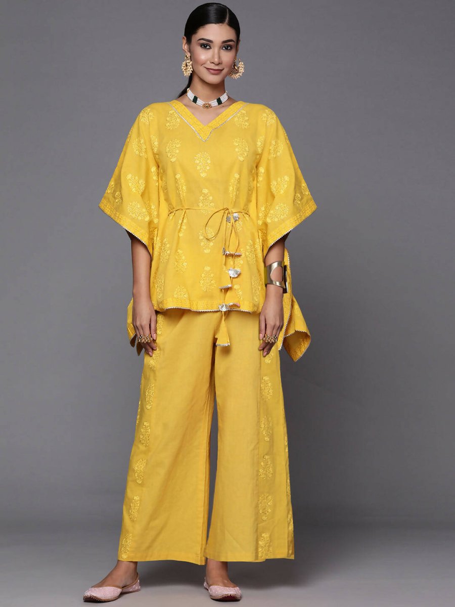 Ahalyaa Women Mustard Yellow Floral Printed Pure Cotton Co-Ords - Distacart