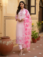 Thumbnail for The52 Women's Beautiful Chanderi Fabric Printed Work Straight Kurta Pant and Dupatta Set - Distacart