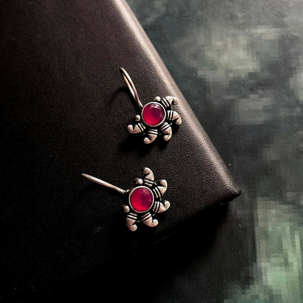 Joban Fashion Women Red Monalisa Stone Oxidized Half Flower Small Earring - Distacart
