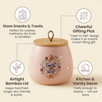 Thumbnail for Chumbak Pink Ceramic Storage Jar with Wooden Lid - Dista