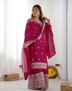 Thumbnail for Joban Fashion Pink Kurta Set Silk Sequins , Zari, Coding & Thread Embroidered work - Distacart