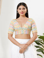 Thumbnail for Joban Fashion Multi Silk Padded Blouse With V Neck Elbow Sleeves - Distacart