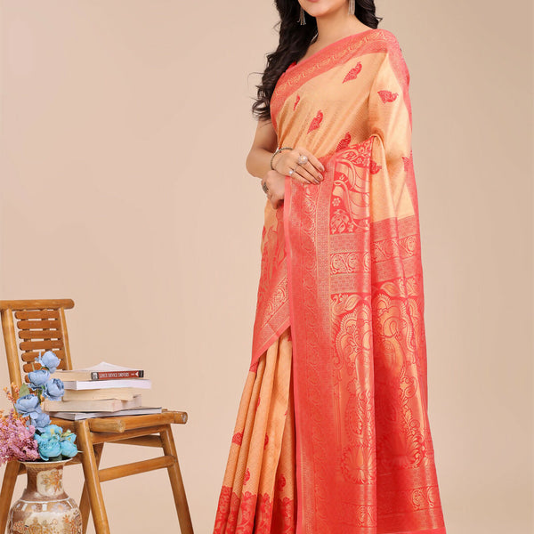 Astita Banarasi Silk Cream & Red Saree