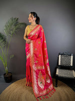 Thumbnail for Joban Fashion Banarasi Pink Woven Soft Silk Saree
